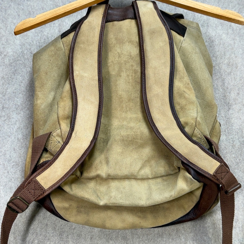 Vintage LL Bean Continental Rucksack Waxed Canvas Leather Backpack Tan Brown 90s - Picture 2 of 16